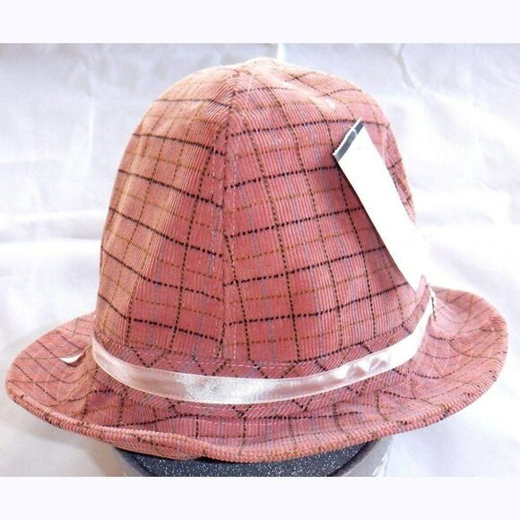 D&Y pink velvet stripes bling buckle fedora hat - Picture 2 of 5